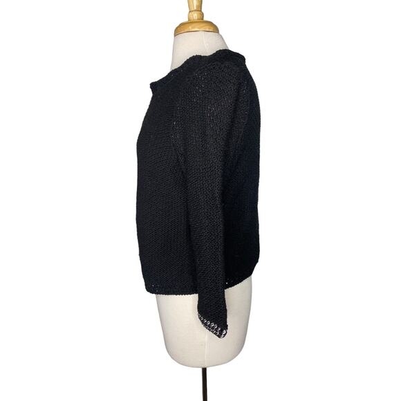 CHICOS Black Knit Silver Chain Detail Zebra Stripe Mesh Cardigan Medium (1) - Picture 2 of 11